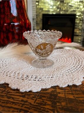 Hofbauer Byrdes Lead Crystal Salt Cellar | West Germany Bird Medallion Dish
